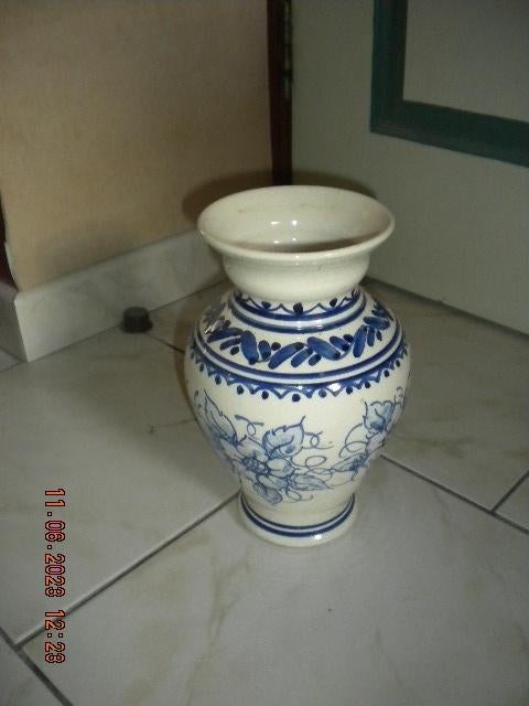 Stevige glazen-/ wit/blauw- + doorschijn glazen vaas, Ophalen, Blauw