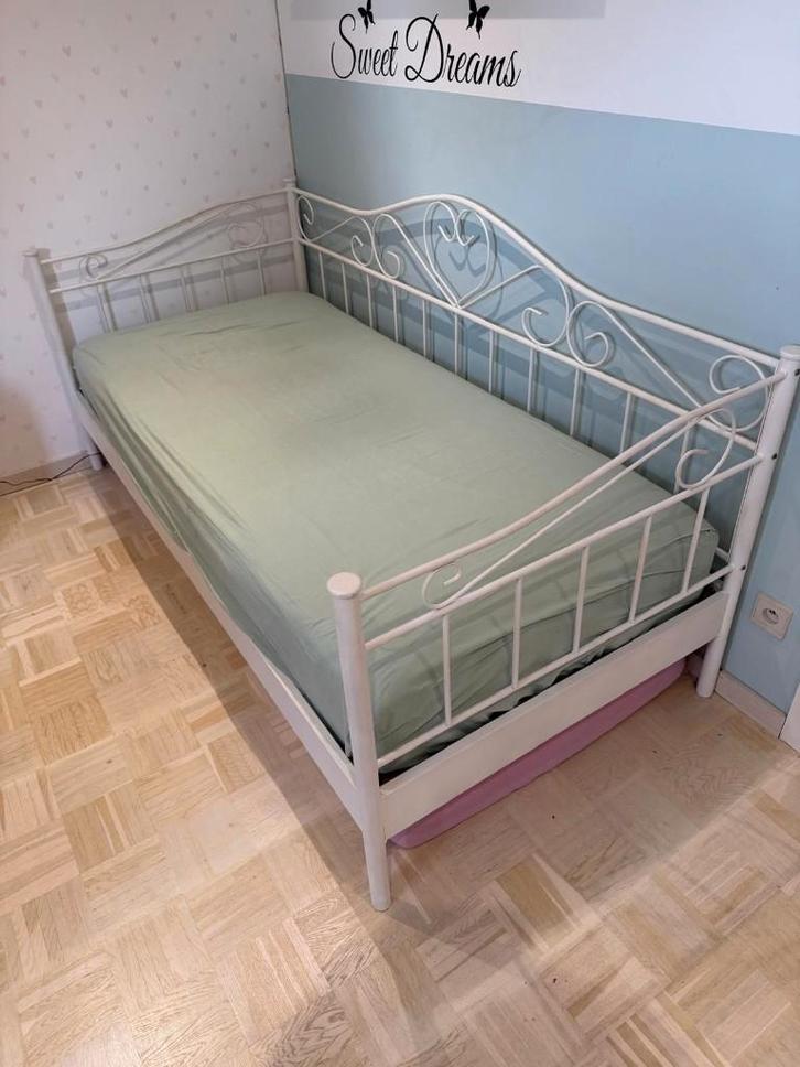 Ijzeren bed incl. lattenbodem en matras, Maison & Meubles, Chambre à coucher | Lits, Comme neuf, Une personne, 90 cm, 200 cm, Métal
