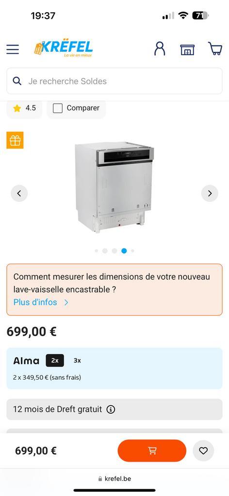 Lave-vaisselle encastrable Whirlpool WBC 3C26 P X – bon état, Electroménager, Équipement de traitement de l'air, Comme neuf, Enlèvement