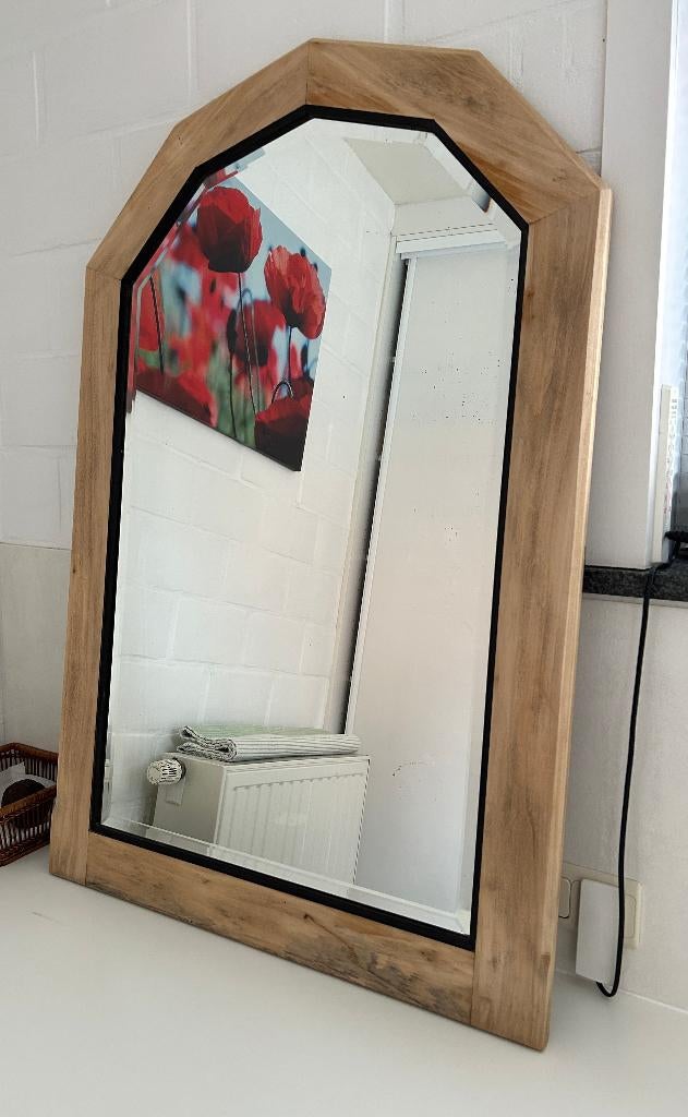 Spiegel in houten kader, Antiek en Kunst, Ophalen, Rechthoekig, 50 tot 100 cm, 100 tot 150 cm