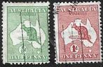 2 Postzegels Australië 1913 Kangoeroe, Ophalen of Verzenden, Gestempeld