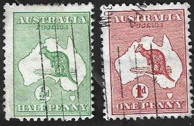 2 Postzegels Australië 1913 Kangoeroe, Postzegels en Munten, Postzegels | Oceanië, Gestempeld, Ophalen of Verzenden