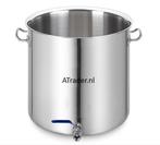 kookpan / Brouw pan / met aftapkraan 27 liter, Inox + Deksel, Neuf, Inox, Enlèvement ou Envoi, Plaque céramique