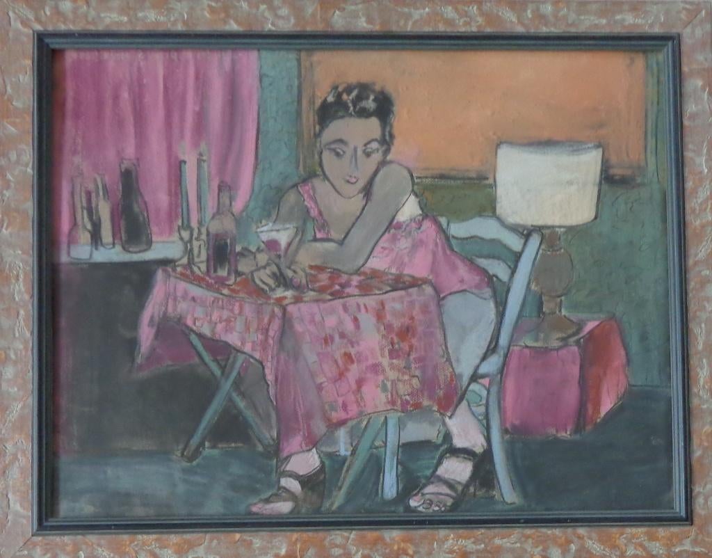 ANNE DE LA COURT / NAPPE CARREAUX / ORIGINEEL 60x75cm KADER, Enlèvement