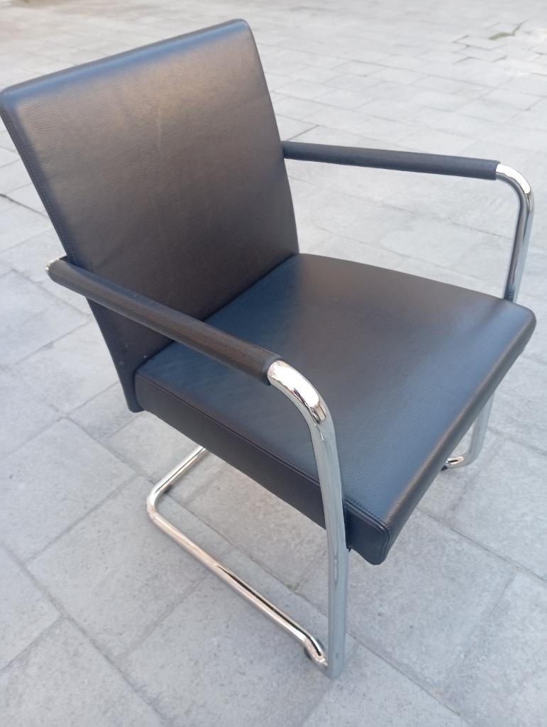 ICONIC — Walter Knoll JASON stoel — zwart leer en chroom, Huis en Inrichting, Stoelen, Eén, Leer, Zwart, Ophalen