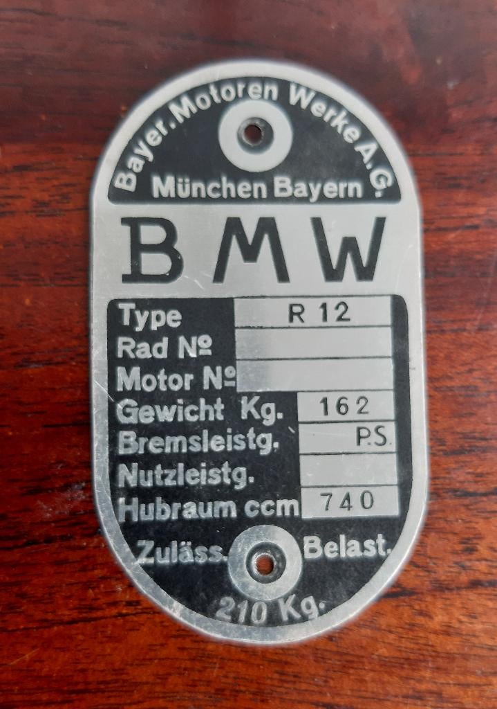 Typeplaatje BMW R12, Motoren, Verzenden, Nieuw