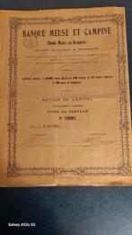 BANQUE MEUSE ET CAMPINE., Enlèvement ou Envoi, Avant 1920, Certificat d'action