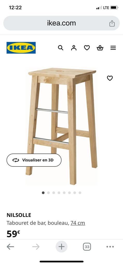 Tabourets de bar - Nilsolle  - IKEA, Maison & Meubles, Tabourets de bar, Comme neuf, 60 à 90 cm, Bois, Enlèvement