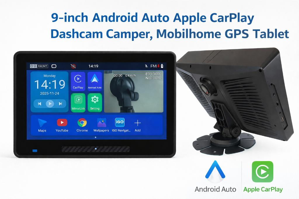 9” Android Dashcam GPS Tablet – Camper & Auto Navigatie-TMC, Caravanes & Camping, Caravanes Accessoires, Neuf, Info@drktech.be