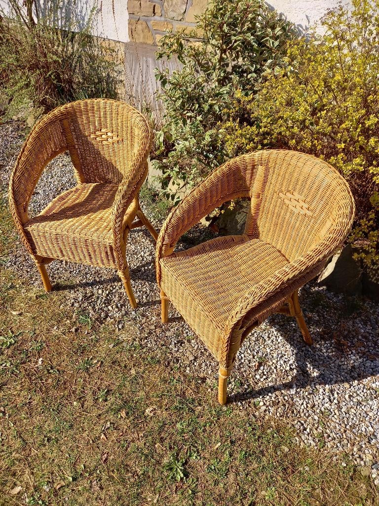 2 rieten zetels, Tuin en Terras, Ophalen, Zo goed als nieuw, Rotan, Stapelbaar