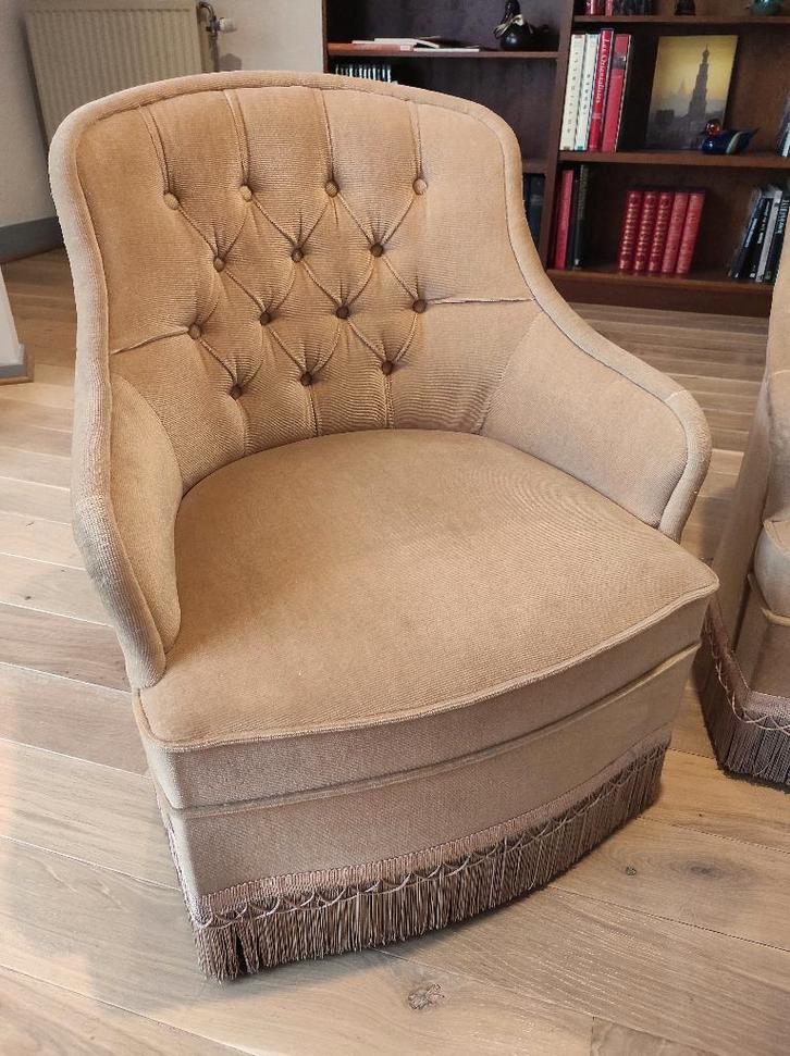 goud/beige fluwelen fauteuils voor padden, Antiek en Kunst, Antiek | Meubels | Stoelen en Sofa's, Ophalen