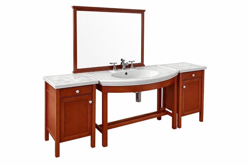 Klassieke badkamermeubelset met marmer bovenblad en spiegel, Ophalen, Gebruikt, Wastafelkast