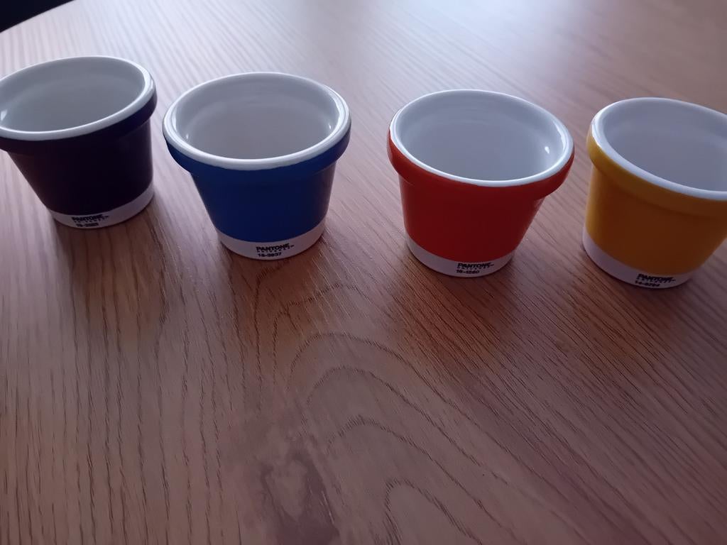 Kleurrijke vaasjes/bloempotjes merk Pantone  €20!, Ophalen