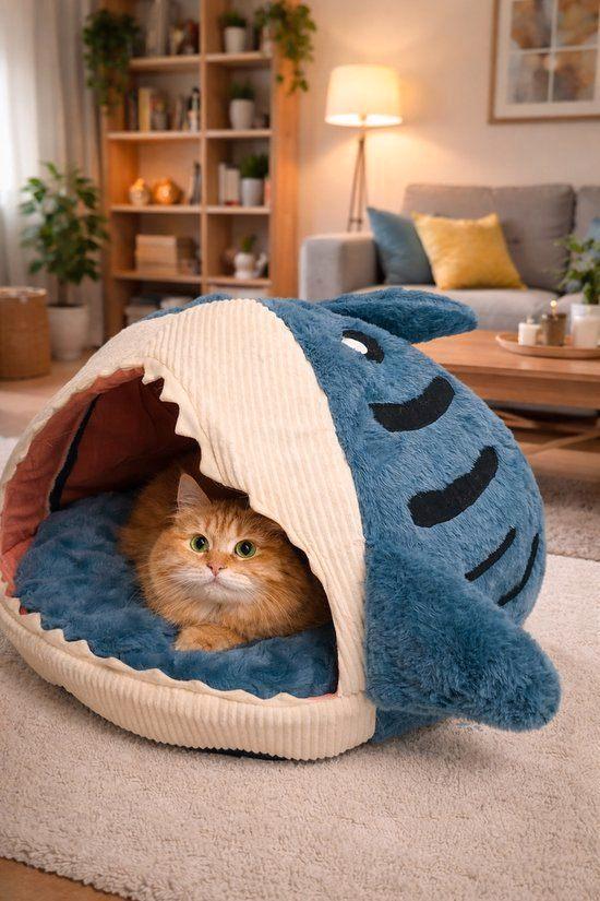 Lit en peluche pour chat en forme de requin, Animaux & Accessoires, Paniers pour chats, Neuf, Coton, Enlèvement ou Envoi