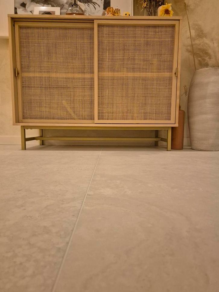 Dressoir buffetkast hout webbing goud metaal, Huis en Inrichting, Kasten | Dressoirs, Metaal, Ophalen