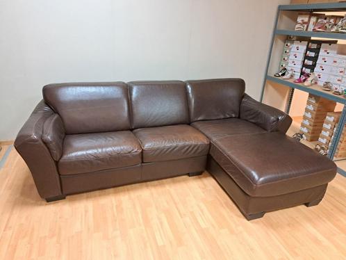 zetel met chaise longue, leder, Huis en Inrichting, Zetels | Zetels en Chaises Longues, Gebruikt, Driepersoons, Leer, Ophalen