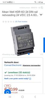 Mean Well HDR-60-24 DIN-rail netvoeding 24 V/DC 2.5 A 60 W, Enlèvement ou Envoi