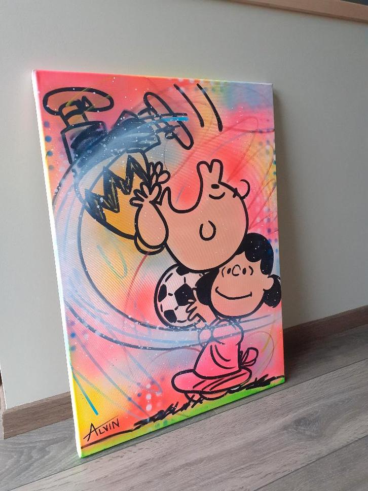 Charlie Brown joue au football - Alvin Silvrants, Antiquités & Art, Art | Peinture | Moderne, Enlèvement ou Envoi