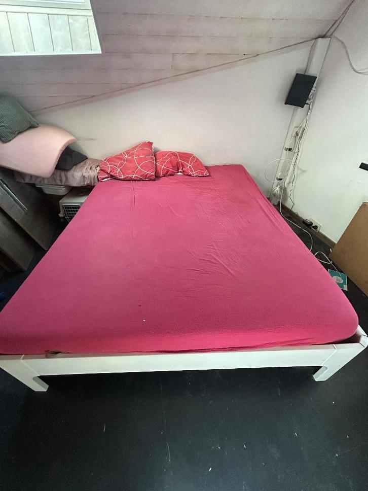 Lit double 160x200 Sommier réglable, Huis en Inrichting, Slaapkamer | Bedden, Gebruikt, 200 cm, Hout, Wit, Verstelbaar, Ophalen