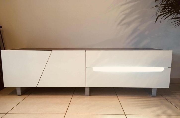 TV meubel - Wit-zwart met licht, Huis en Inrichting, Kasten |Televisiemeubels, Gebruikt, Minder dan 100 cm, 150 tot 200 cm, 25 tot 50 cm