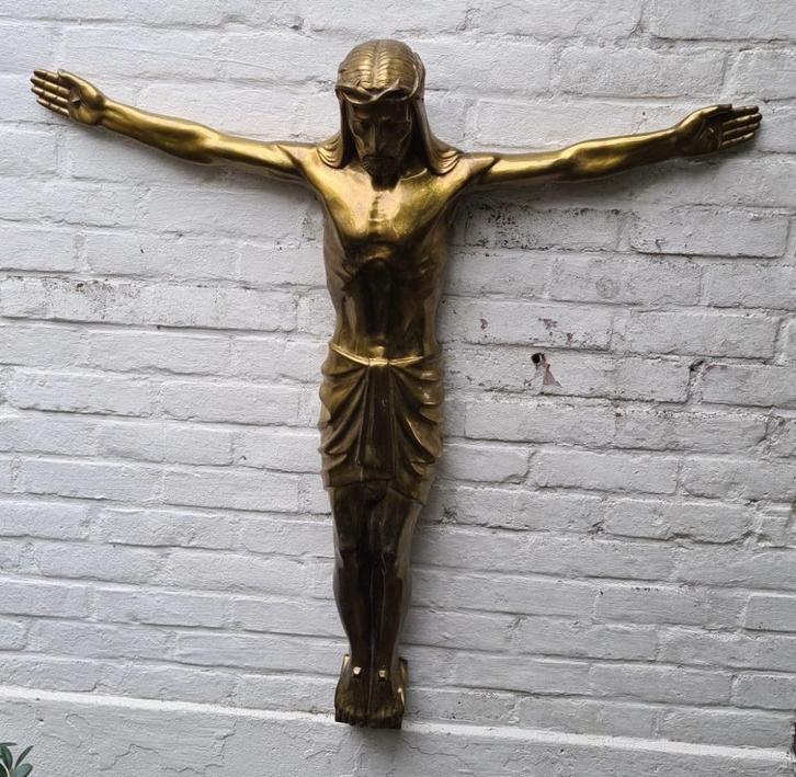 Groot bronzen Corpus Christi, 90 x 82 x 13 cm, 26 kg, 40/50s, Verzamelen, Religie, Gebruikt, Christendom | Katholiek, Beeld(je)