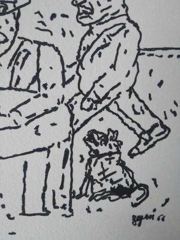 In de pub. De hond. Ontwerp gesigneerd door Seguï. Inkt beschikbaar voor biedingen