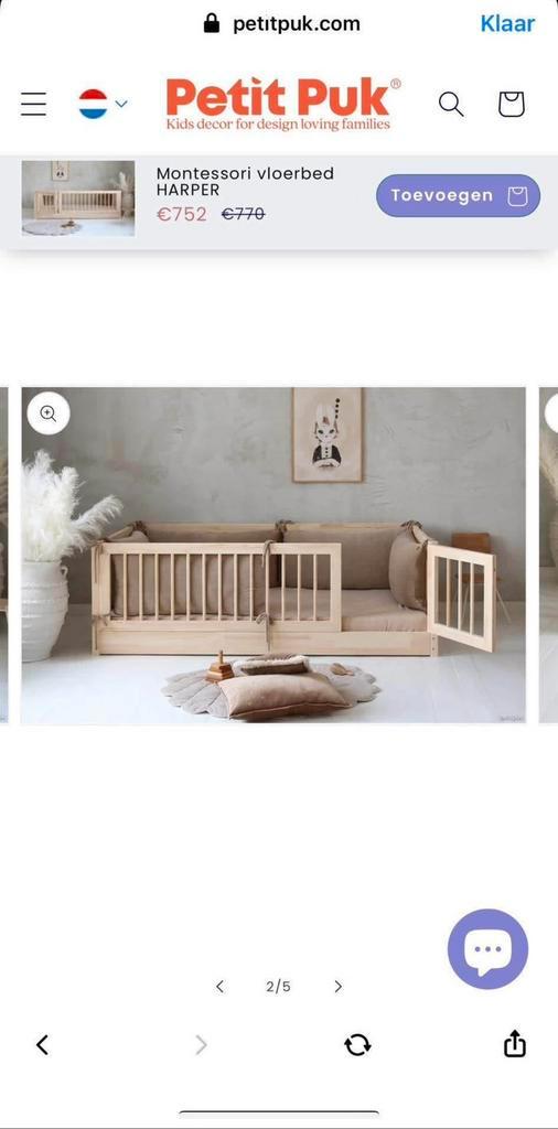 Montessori vloerbed HARPER - Petit Puk, Kinderen en Baby's, Kinderkamer | Bedden, Zo goed als nieuw, 180 cm of meer, 100 cm of meer