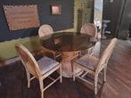 Eettafel met 4 bijpassende stoelen. Rotan met glazen blad, Enlèvement, Utilisé