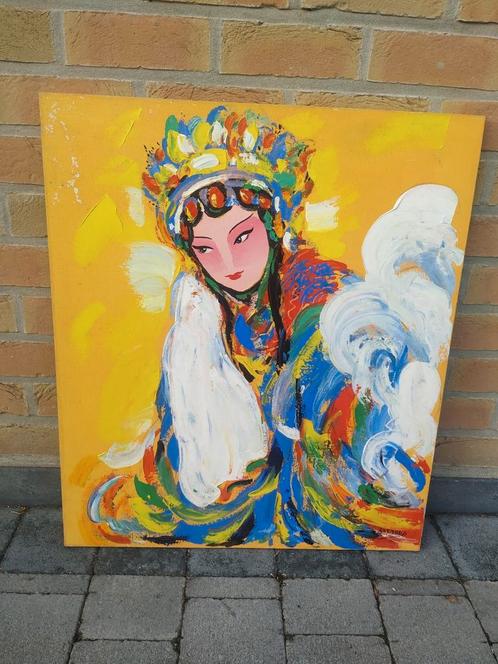 Aziatische kunst schilderij op doek Japans (?) SZJ (?) 2006, Antiek en Kunst, Kunst | Niet-Westerse kunst, Ophalen of Verzenden