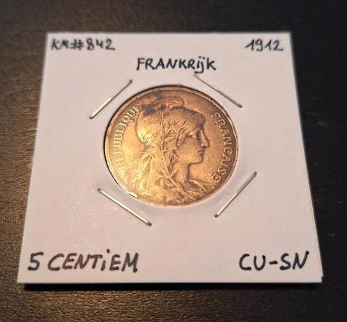 France 5 centimes 1912, Timbres & Monnaies, Monnaies | Europe | Monnaies non-euro, Monnaie en vrac, France, Enlèvement ou Envoi
