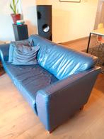 Blauwe lederen zetels 2x 2-zit in goede staat, Maison & Meubles, Canapés | Sofas & Chaises Longues, Enlèvement, Utilisé