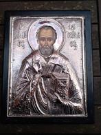 Icone Saint-Nicolas argent Grèce orthodoxe ancien 1962, Ophalen of Verzenden