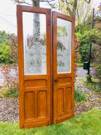 antieke dubbele ensuite deuren met art deco geëtst glas, Ophalen, Zo goed als nieuw, Glas