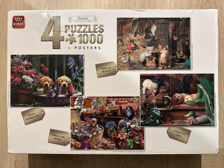 King puzzel 4x 1000 stukjes - Animal collection, Hobby en Vrije tijd, Denksport en Puzzels, Gebruikt, Legpuzzel, 500 t/m 1500 stukjes