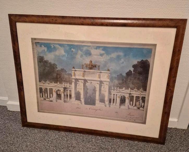 Lithografie van de Arc de Triomphe, Antiek en Kunst, Kunst | Tekeningen en Fotografie, Ophalen of Verzenden