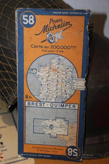 WW2 Michelin-kaart nr.58 „Brest - Quimper”, herzien in 1938. beschikbaar voor biedingen