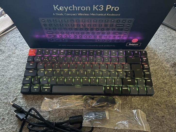 Keychron K3 Pro – draadloos mechanisch toetsenbord (Azerty), Computers en Software, Toetsenborden, Zo goed als nieuw, Azerty, Draadloos