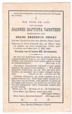 Bp. Vansteen  Joannes. ° St. Amands 1832 † St-Amands 1889, Enlèvement ou Envoi, Image pieuse