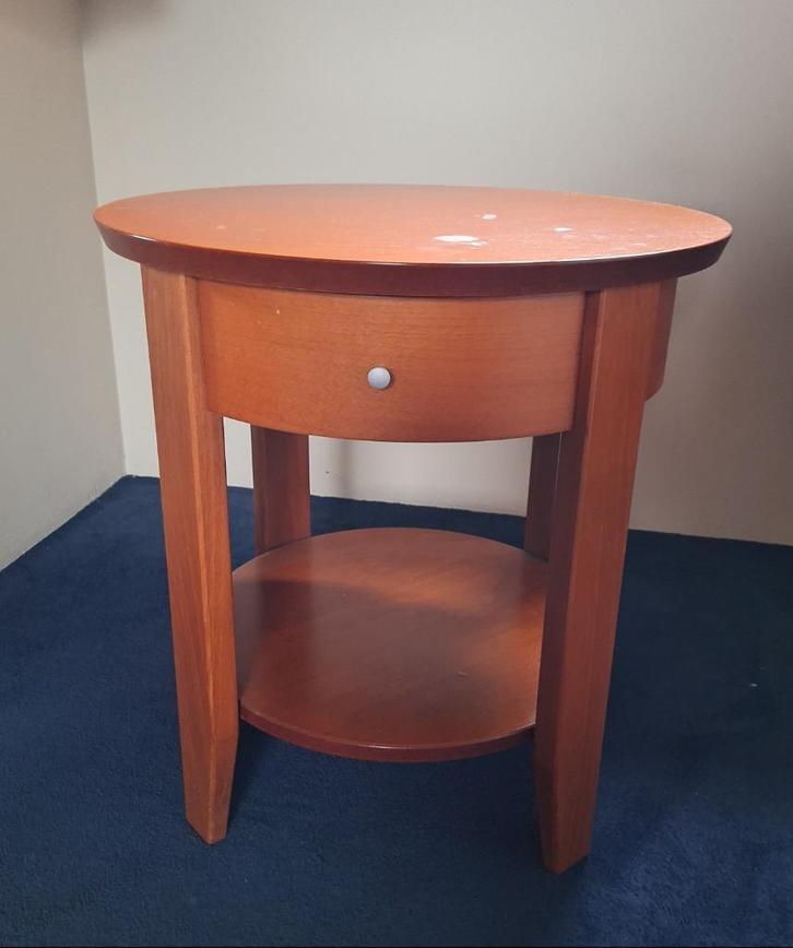 Tafeltje met ronde vorm, lade en onderblad, Huis en Inrichting, Tafels | Bijzettafels, Gebruikt, Rond, 45 tot 60 cm, Hout, Ophalen
