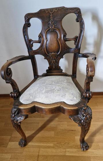 Antieke eiken Chippendale Armstoel armstoel beschikbaar voor biedingen