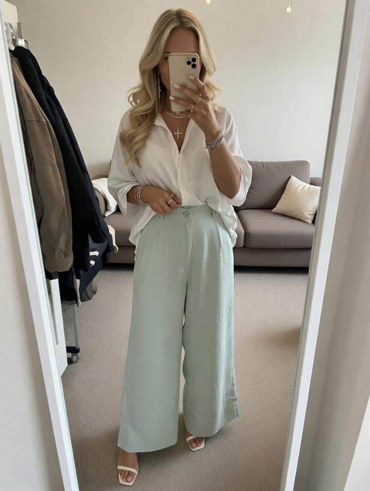 Pantalon met wijde pijpen maat 46, Kleding | Dames, Broeken en Pantalons, Nieuw, Maat 46/48 (XL) of groter, Groen, Verzenden