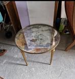 Gouden ronde tafel met geoxideerd glas, Huis en Inrichting, Ophalen, Zo goed als nieuw, Glas