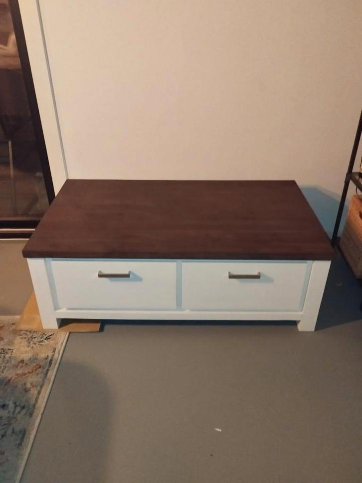 Grote, nieuwe salontafel (130x75x45 cm) donker hout+wit, Maison & Meubles, Tables | Tables de salon, Neuf, Moins de 50 cm, 50 à 100 cm