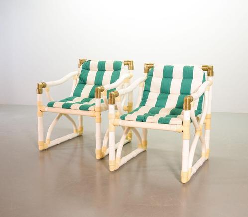Vintage Kettal tuinstoelen, bamboe & messing, set van 2, 70s, Tuin en Terras, Tuinstoelen, Gebruikt, Kunststof, Ophalen