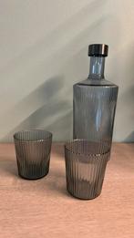 Waterfles en 2 glazen Paveau, Ophalen, Nieuw, Glas, Overige stijlen