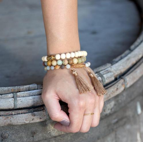 Verstelbare fashion damesarmband met amazoniet & kwastjes, Handtassen en Accessoires, Armbanden, Nieuw, Ophalen of Verzenden
