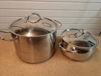 Set van 2 roestvrijstalen potten met deksel, Kookpan of Snelkookpan, Inox, Gebruikt, Inductieplaat