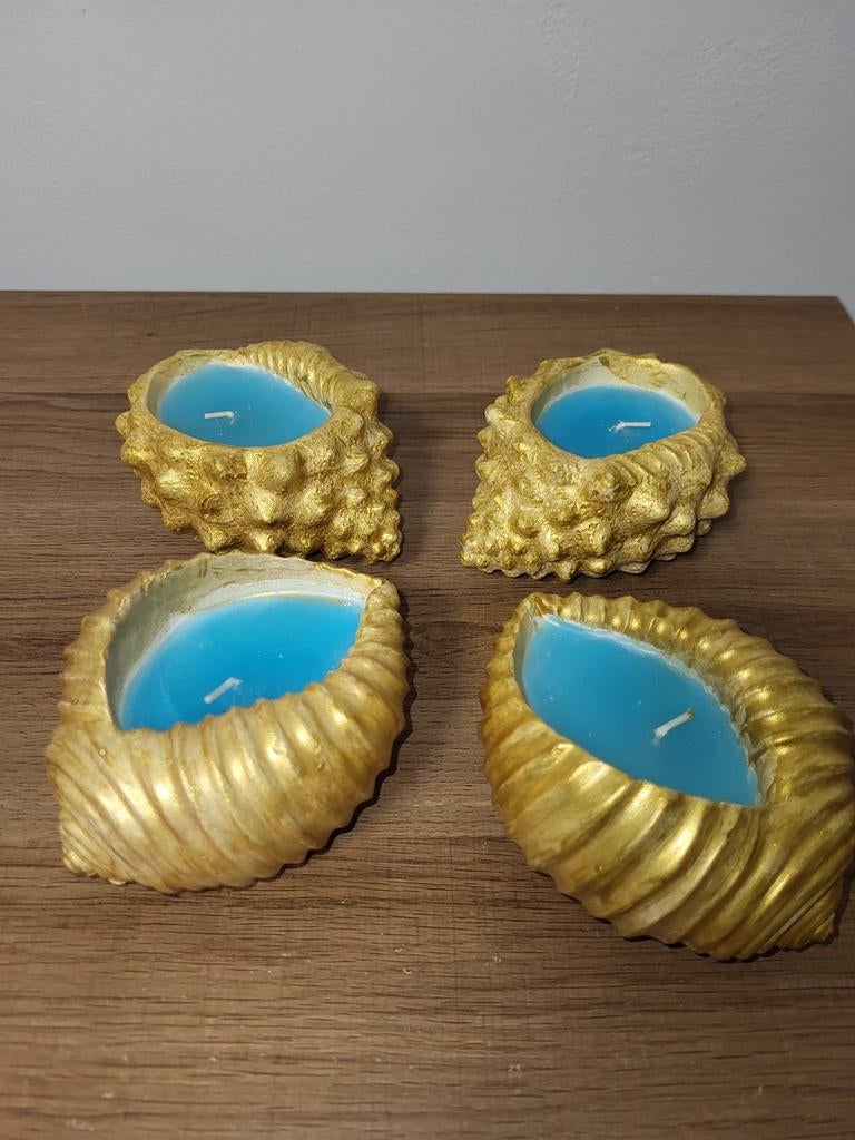 4 delige zeeschelpen theelichthouders, Enlèvement ou Envoi, Comme neuf, Chandelier