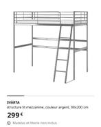 Lit mezzanine IKEA métallique (200 x 90 cm) gris anthracite, Maison & Meubles, 90 cm, Lit mezzanine, Neuf