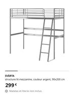Lit mezzanine IKEA métallique (200 x 90 cm) gris anthracite, 90 cm, Lit mezzanine, Neuf